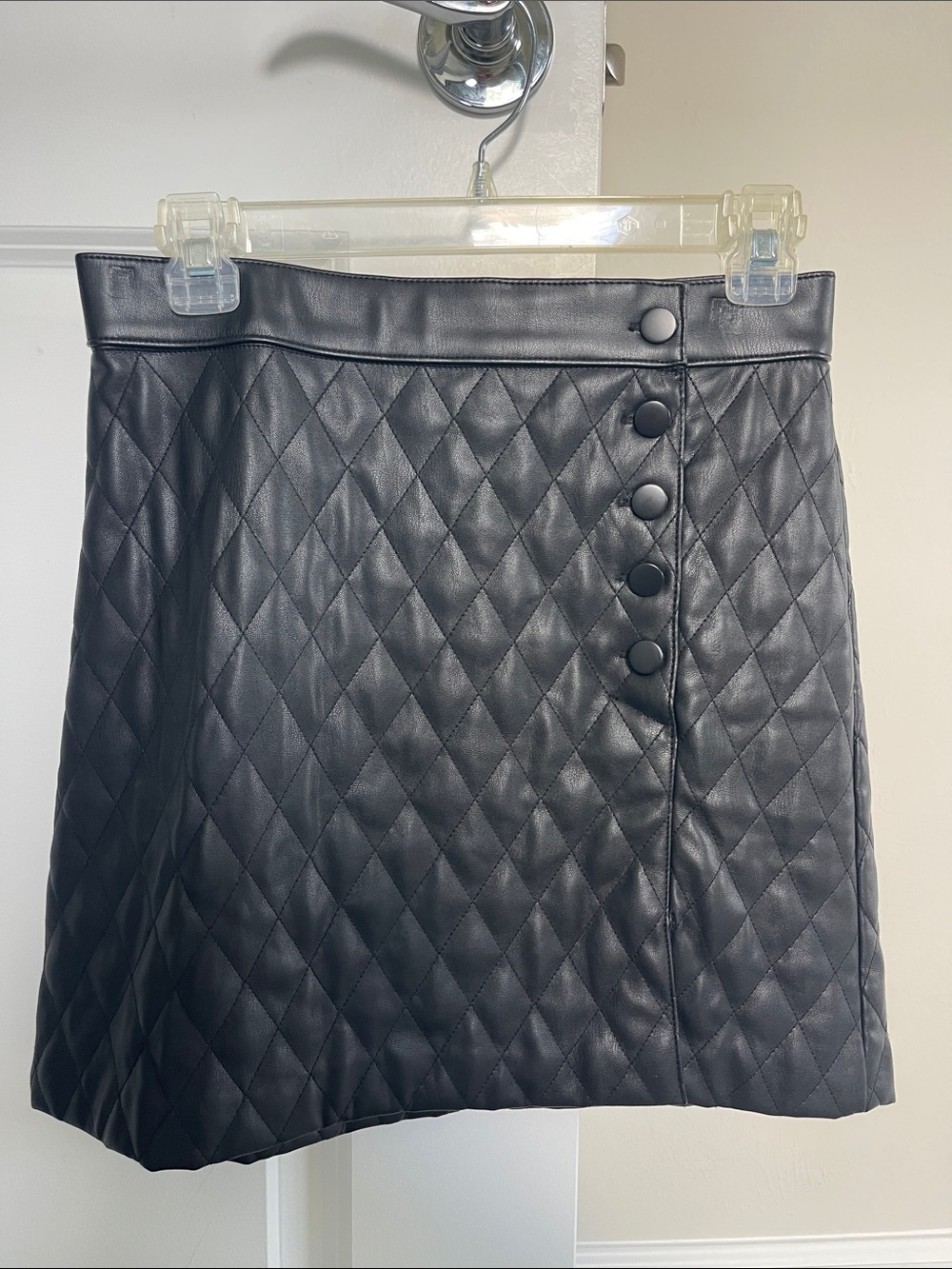 Zara Black Quilted Faux Leather Mini Skirt with Side Snap Detail